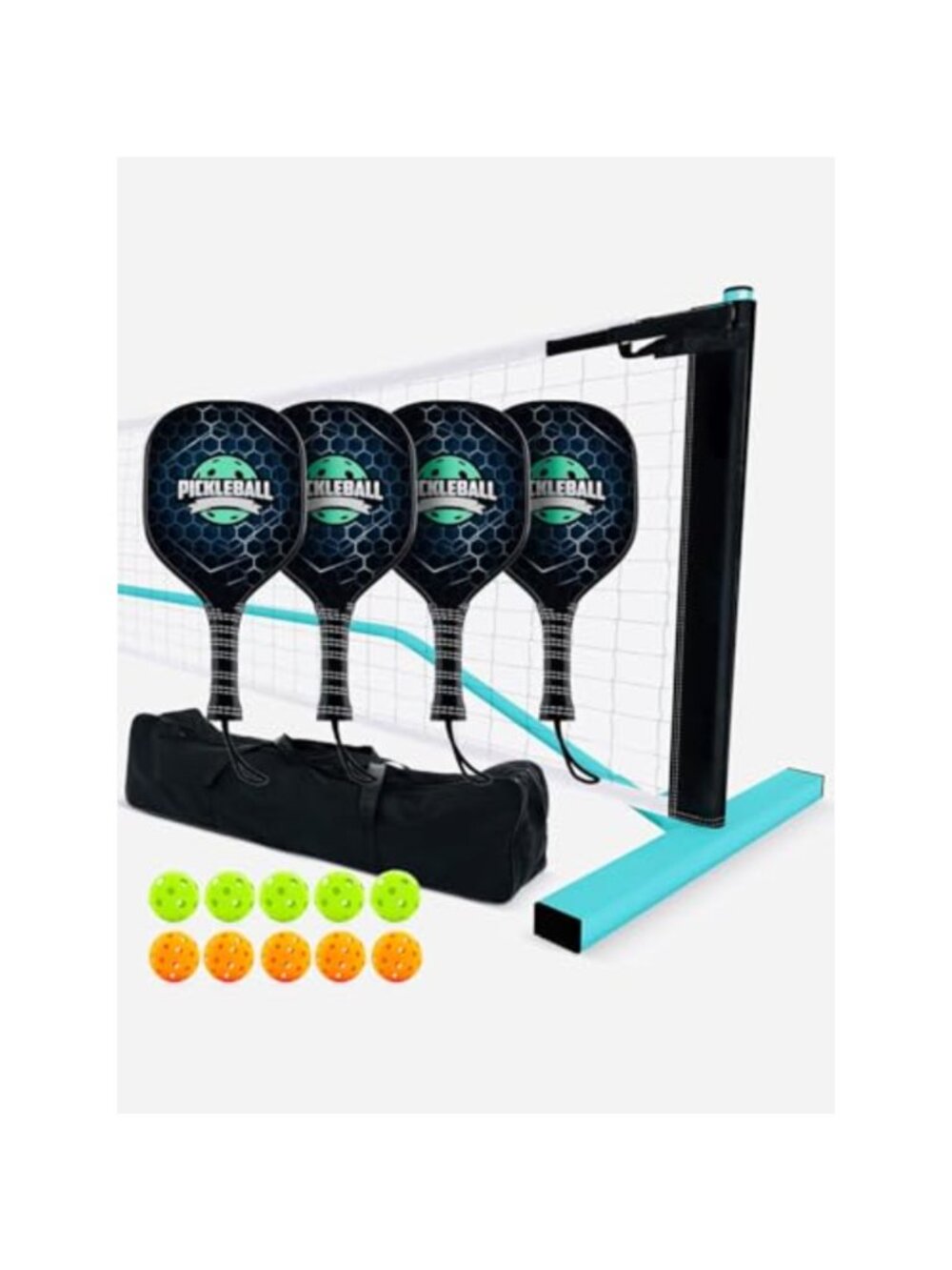 22FT Portable Pickleball Net Set 4 Wooden Paddles 10 Balls Carry Bag